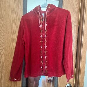 Vintage Free People Red Embroidered Teddy Jacket
